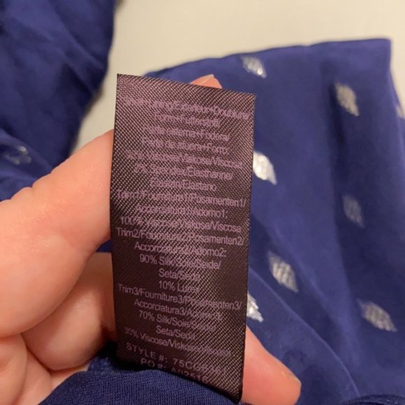 Hale Bob Navy Silk Saige blouson Patchwork Long sleeve dress Size Small - Picture 10 of 11